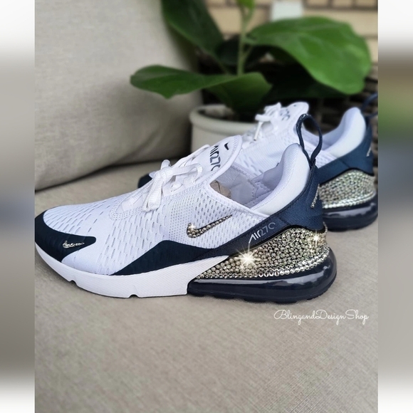 Women's Nike Air Max 270 White Green Sneakers made with Crystals Bling Custom - Picture 7 of 9
